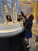 I'm standing on stage, speaking at a podium with the Gartner logo. My Seeing Eye dog Mylo is beside me.