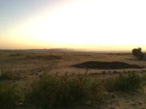 Sun setting over a field outside Mekele.