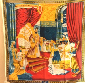 Scarfing showing Queen Sheba visiting King Solomon in Jerusalem.