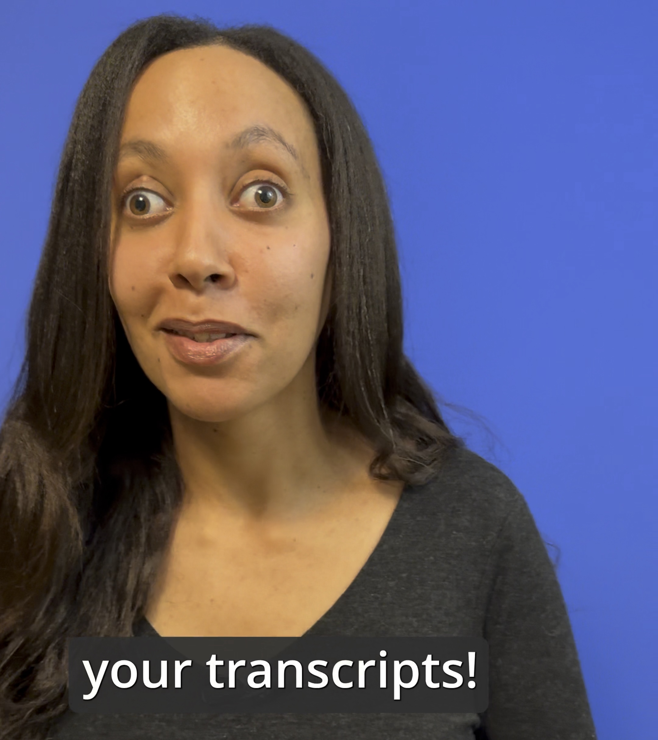 Haben against a blue background talking about transcripts